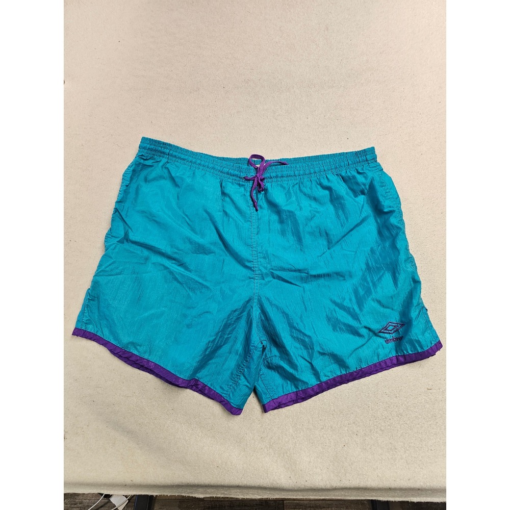 Vintage Umbro Shorts Mens XL Teal Purple Made in USA Nylon Soccer Athletic 90s